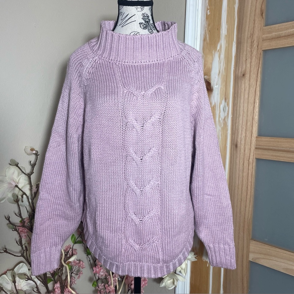 Nanette Lepore Cable Knit Sweater Womens Medium Wool Cashmere Mock Neck Pullover